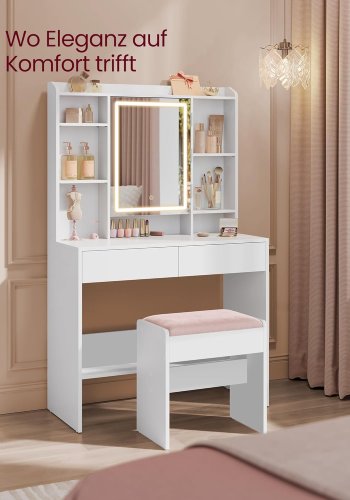 VASAGLE RDS001W01 Toiletbordskammel Polstret fl�jls makeupskammel med skridsikre fodpuder til omkl�dningsrum, sovev�relse, entr&eacute;, mat hvid pastelrosa