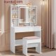VASAGLE RDS001W01 Toiletbordskammel Polstret fl�jls makeupskammel med skridsikre fodpuder til omkl�dningsrum, sovev�relse, entr&eacute;, mat hvid pastelrosa
