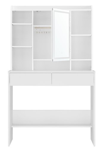 VASAGLE RDT123T14 makeupbord, m. spejll�ge, LED-belysning, 3 farver med justerbar lysstyrke, 6 hylder, 2 skuffer - spejlglas og hvid sp�nplade (90x40)