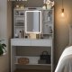 VASAGLE Toiletbord med LED-belysning, 3 farver med justerbar lysstyrke, Toiletbord med spejl til makeup, Kosmetikbord med justerbare hylder, 2 skuffer, Moderne, Hvid RDT123T14