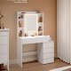VASAGLE RDT124W01 makeupbord, m. justerbar LED-lys, spejl, 5 hylder, 6 skuffer - spejlglas og hvid sp�nplade (98,3x40)