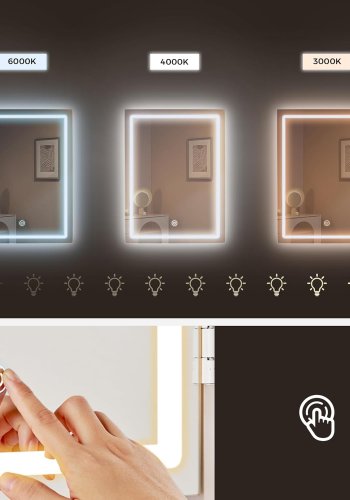VASAGLE RDT125W01 makeup bord og skammel, m. spejl, justerbar LED lys, 6 hylder, 6 skuffer - spejlglas og hvid sp�nplade (98,3x40) (s�t med 2)