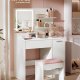 VASAGLE Kailyn Collection toiletbord med LED-spejl og str�mskinne, kosmetikbord, skuffe og �bne hylder, garderobe med 2 justerbare hylder, hvid RDT138W01