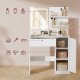 VASAGLE Kailyn Collection toiletbord med LED-spejl og str�mskinne, kosmetikbord, skuffe og �bne hylder, garderobe med 2 justerbare hylder, hvid RDT138W01