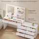 VASAGLE Kailyn RDT140WB01 Toiletbord med spejl og LED-belysning, Toiletbord 9 p�rer, 8 skuffer, 3 hylder, 3 lysfarver, lige eller L-formet, Cloud White