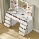 VASAGLE KAILYN Kollektion - Toiletbord med LED-spejl, Vanity-skrivebord med stikkontakter, 9 skuffer, 9 d�mpbare p�rer, 3 lysfarver, v�rkt�jsfri glideskinnemontering, Cloud White RDT141WB03