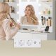 VASAGLE KAILYN Kollektion - Toiletbord med LED-spejl, Vanity-skrivebord med stikkontakter, 9 skuffer, 9 d�mpbare p�rer, 3 lysfarver, v�rkt�jsfri glideskinnemontering, Cloud White RDT141WB03