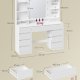 VASAGLE KAILYN Kollektion - Toiletbord med LED-spejl, Vanity-skrivebord med stikkontakter, 9 skuffer, 9 d�mpbare p�rer, 3 lysfarver, v�rkt�jsfri glideskinnemontering, Cloud White RDT141WB03