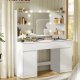 VASAGLE Kailyn Collection RDT142WB02 Toiletbord med spejl og LED-lys, str�mskinne, 2 skabe, 9 d�mpbare p�rer, 3 lysfarver, v�rkt�jsfri glideskinner, Cloud White