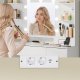 VASAGLE Kailyn Collection RDT142WB02 Toiletbord med spejl og LED-lys, str�mskinne, 2 skabe, 9 d�mpbare p�rer, 3 lysfarver, v�rkt�jsfri glideskinner, Cloud White