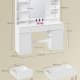 VASAGLE Kailyn Collection RDT142WB02 Toiletbord med spejl og LED-lys, str�mskinne, 2 skabe, 9 d�mpbare p�rer, 3 lysfarver, v�rkt�jsfri glideskinner, Cloud White