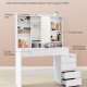 VASAGLE LED-belysningssminkebord med justerbar lysstyrke Sminkebord med spejl Kosmetikbord med skuffer �bne rum Justerbare hylder Moderne Cloud White RDT624W01