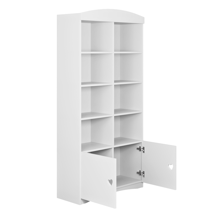 Julia barnebokhylle, m. 2 drer og 8 hyller - hvit laminat og MDF