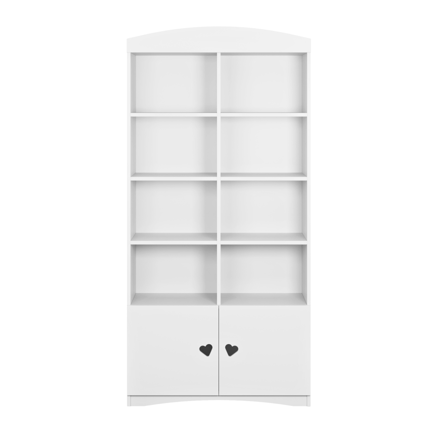 Julia barnebokhylle, m. 2 drer og 8 hyller - hvit laminat og MDF