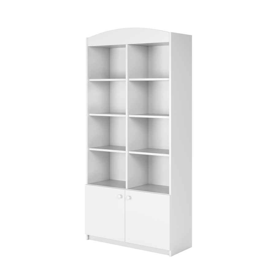 Babydreams barnebokhylle, m. 2 drer og 8 hyller - hvit laminat