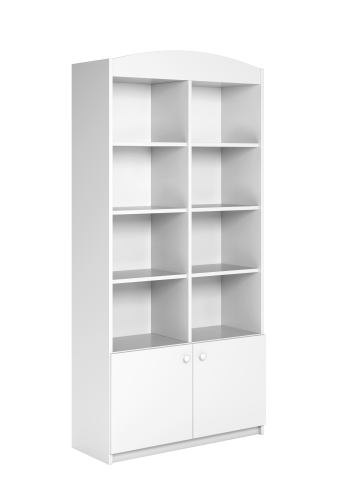 Babydreams barnebokhylle, m. 2 drer og 8 hyller - hvit laminat