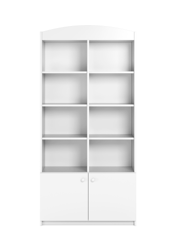 Babydreams barnebokhylle, m. 2 drer og 8 hyller - hvit laminat