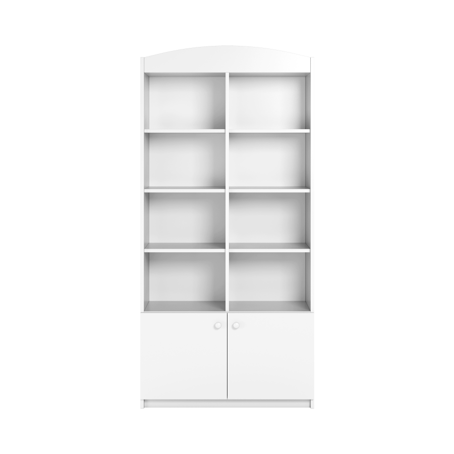 Babydreams barnebokhylle, m. 2 drer og 8 hyller - hvit laminat