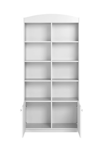 Babydreams barnebokhylle, m. 2 drer og 8 hyller - hvit laminat
