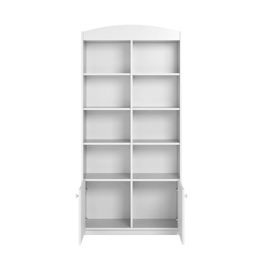 Babydreams barnebokhylle, m. 2 drer og 8 hyller - hvit laminat