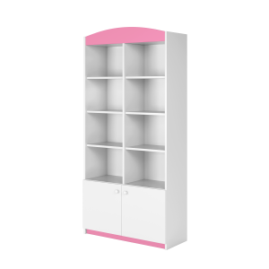Babydreams barnbokhylla, med 2 dörrar och 8 hyllplan - vit och rosa laminat