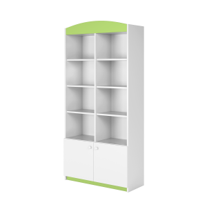 Babydreams barnbokhylla, med 2 dörrar och 8 hyllplan - vit och grön laminat