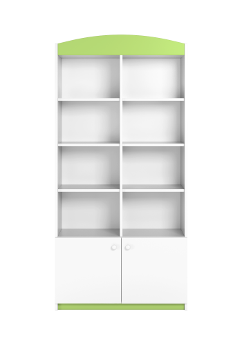 Babydreams barnebokhylle, m. 2 drer og 8 hyller - hvit og grnn laminat