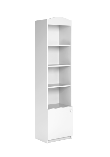 Babydreams barnebokhylle, m. 1 dr og 4 hyller - hvit laminat