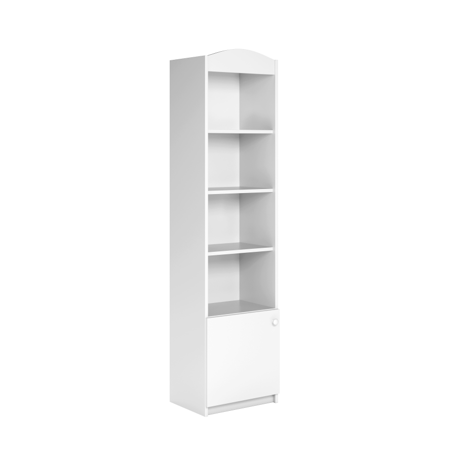 Babydreams barnebokhylle, m. 1 dr og 4 hyller - hvit laminat