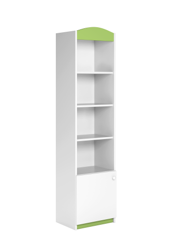 Classic brnereol, m. 1 lge og 4 hylder - hvid og grn laminat og MDF