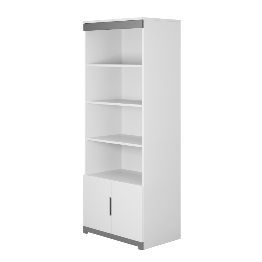 Tomic barnehylle, m. 2 drer og 4 hyller - hvit sponplate og MDF