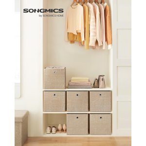 SONGMICS Opbevaringskasser, S�t med 6 non-woven stofkasser med h�ndtag, 30 x 30 x 30 cm, Fit Cube opbevaringsenhed, til hylder, Sammenklappelig, T�jorganisator, Sandbeige RFB006K03