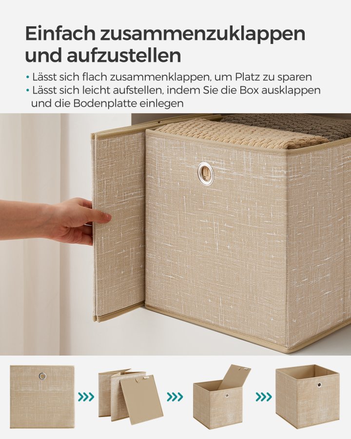 SONGMICS Opbevaringskasser, S�t med 6 non-woven stofkasser med h�ndtag, 30 x 30 x 30 cm, Fit Cube opbevaringsenhed, til hylder, Sammenklappelig, T�jorganisator, Sandbeige RFB006K03