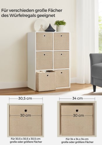 SONGMICS Opbevaringskasser, S�t med 6 non-woven stofkasser med h�ndtag, 30 x 30 x 30 cm, Fit Cube opbevaringsenhed, til hylder, Sammenklappelig, T�jorganisator, Sandbeige RFB006K03