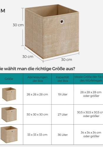 SONGMICS Opbevaringskasser, S�t med 6 non-woven stofkasser med h�ndtag, 30 x 30 x 30 cm, Fit Cube opbevaringsenhed, til hylder, Sammenklappelig, T�jorganisator, Sandbeige RFB006K03