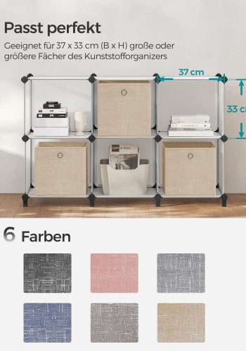 SONGMICS Opbevaringskasser, S�t med 6 non-woven stofkasser med h�ndtag, 30 x 30 x 30 cm, Fit Cube opbevaringsenhed, til hylder, Sammenklappelig, T�jorganisator, Sandbeige RFB006K03