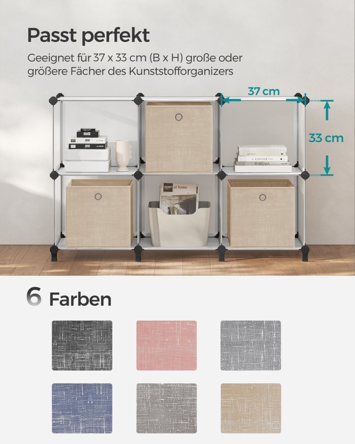 SONGMICS Opbevaringskasser, S�t med 6 non-woven stofkasser med h�ndtag, 30 x 30 x 30 cm, Fit Cube opbevaringsenhed, til hylder, Sammenklappelig, T�jorganisator, Sandbeige RFB006K03