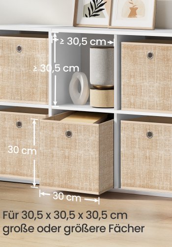 SONGMICS Opbevaringskasser, S�t med 6 non-woven stofkasser med h�ndtag, 30 x 30 x 30 cm, Fit Cube opbevaringsenhed, til hylder, Sammenklappelig, T�jorganisator, Sandbeige RFB006K03