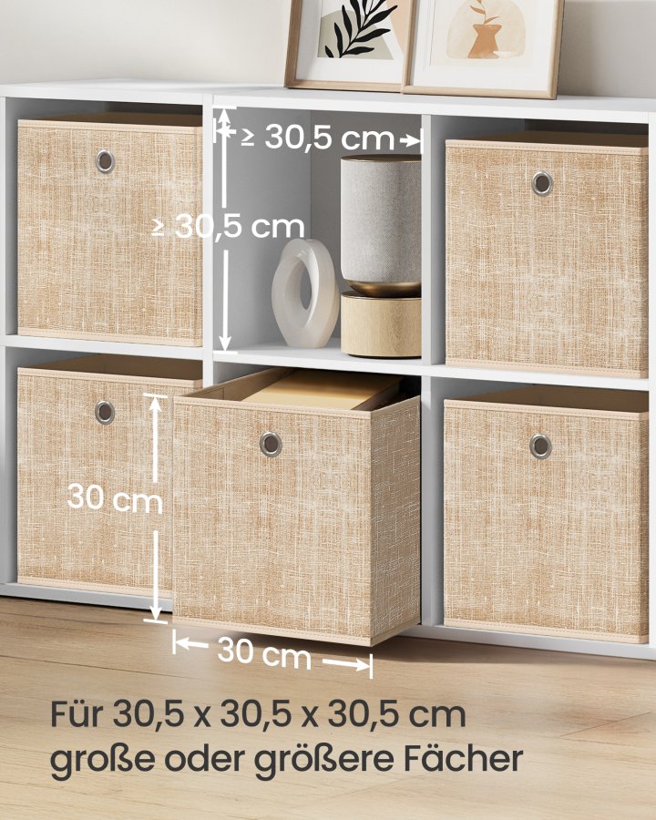 SONGMICS Opbevaringskasser, S�t med 6 non-woven stofkasser med h�ndtag, 30 x 30 x 30 cm, Fit Cube opbevaringsenhed, til hylder, Sammenklappelig, T�jorganisator, Sandbeige RFB006K03