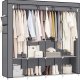 SONGMICS B�rbart Garderobeskab, Garderobeskabsorganisator med L�g, 4 B�jlest�nger og Hylder, 4 Sidelommer, 43 x 162 x 173 cm, Stor Kapacitet til Sovev�relse, Stue, Gr� URYG094G02