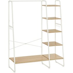 T�jstativ, m. b�jlestang, 6 aftagelige kroge, 6 hylder - natur sp�nplade og hvid st�l