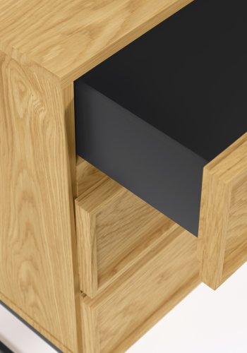 KAVE HOME Taiana kommode, m. 3 skuffer - naturlig eikefiner og sort stl