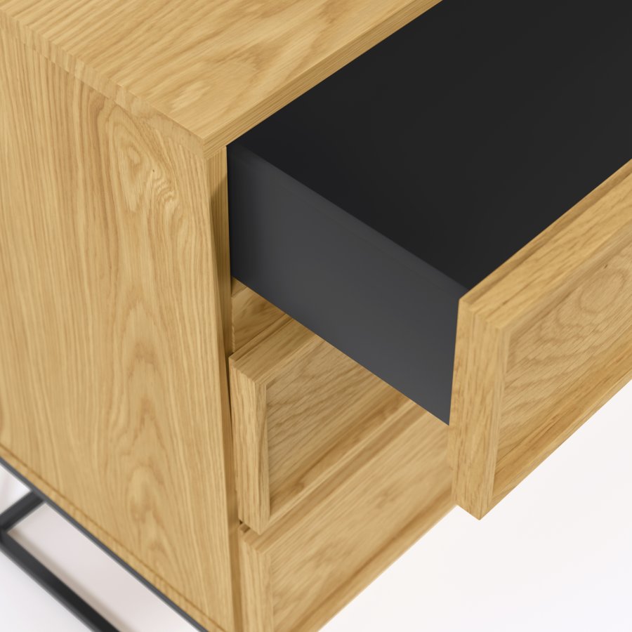 KAVE HOME Taiana kommode, m. 3 skuffer - naturlig eikefiner og sort stl