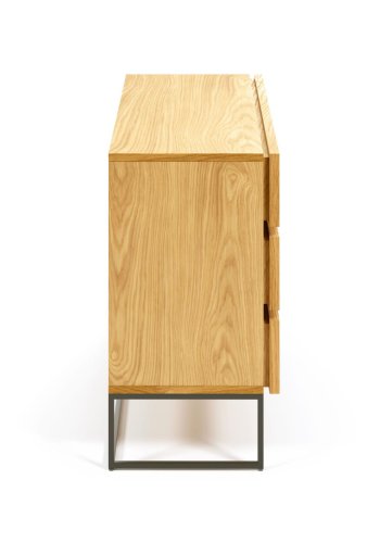 KAVE HOME Taiana kommode, m. 3 skuffer - naturlig eikefiner og sort stl