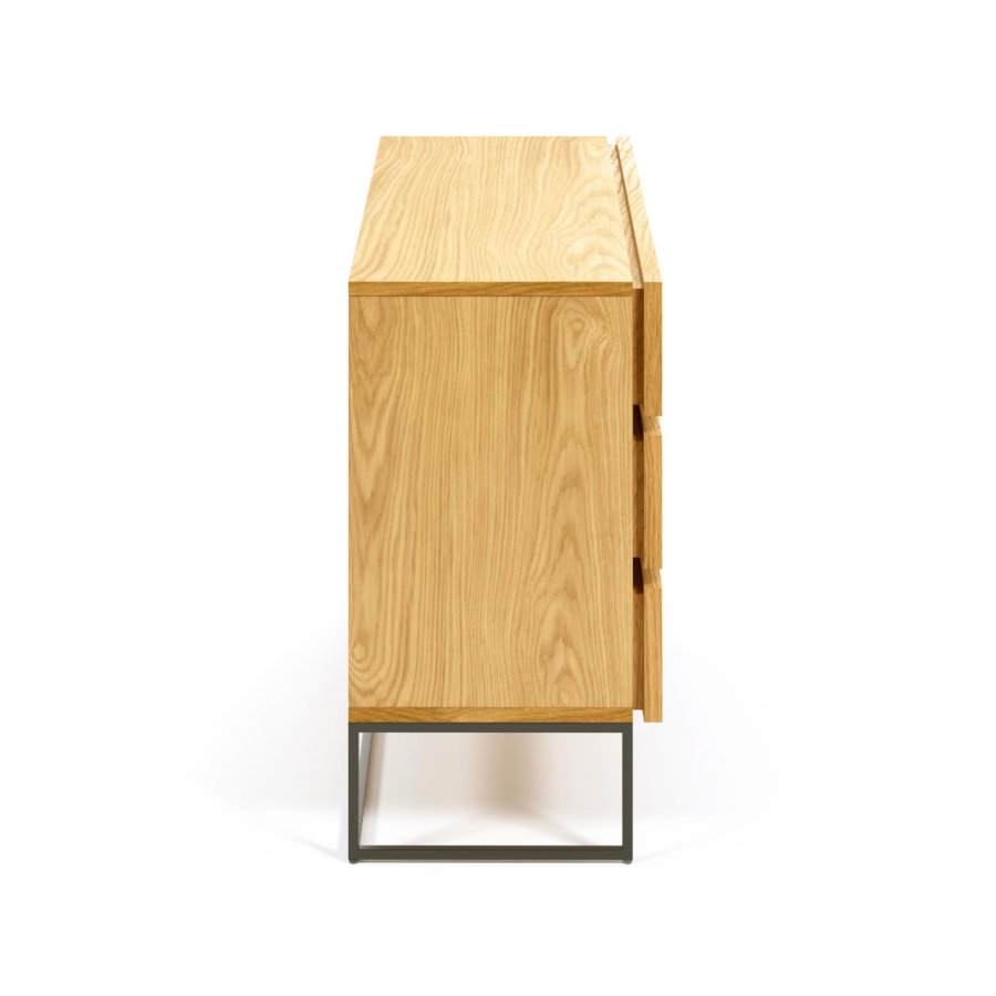 KAVE HOME Taiana kommode, m. 3 skuffer - naturlig eikefiner og sort stl