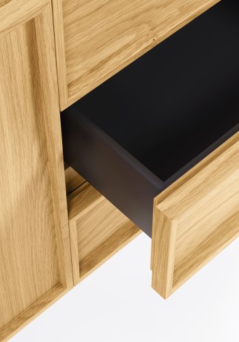 KAVE HOME Taiana skjenk, m. 2 drer, 3 skuffer og 2 hyller - naturlig eikefiner og sort stl