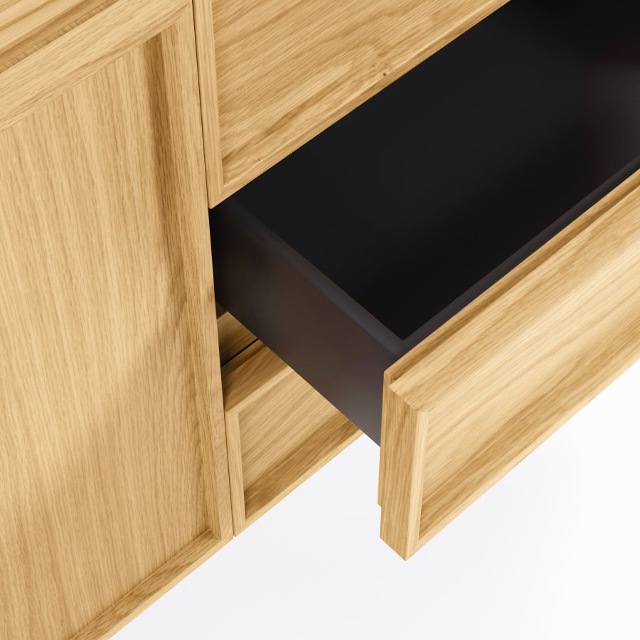 KAVE HOME Taiana skjenk, m. 2 drer, 3 skuffer og 2 hyller - naturlig eikefiner og sort stl