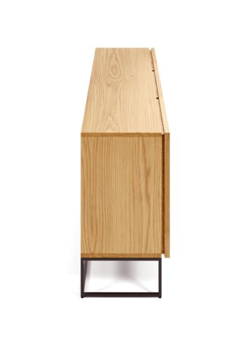 KAVE HOME Taiana skjenk, m. 2 drer, 3 skuffer og 2 hyller - naturlig eikefiner og sort stl