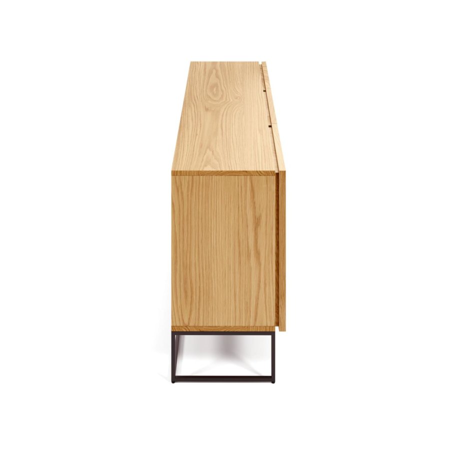 KAVE HOME Taiana skjenk, m. 2 drer, 3 skuffer og 2 hyller - naturlig eikefiner og sort stl