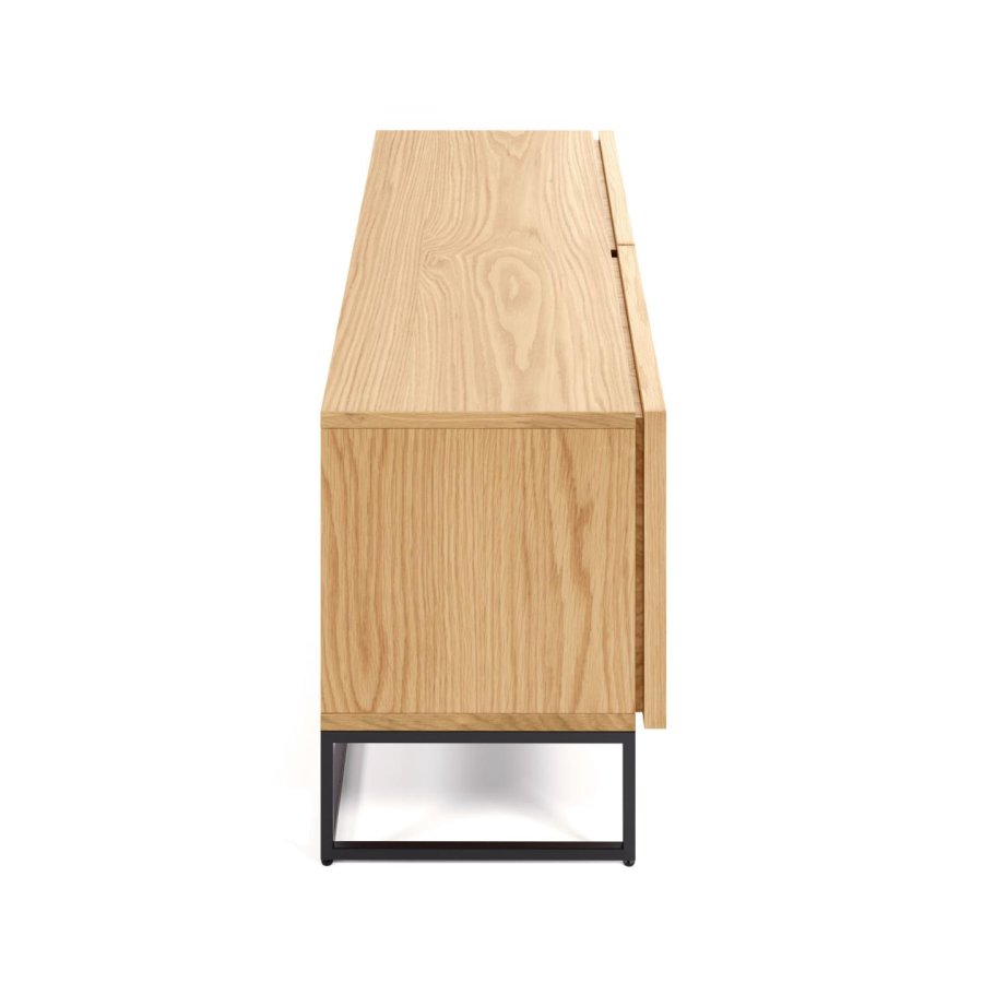 KAVE HOME Taiana TV-bord, m. 2 drer og 2 hyller - naturlig eikefiner og sort stl (112x42)